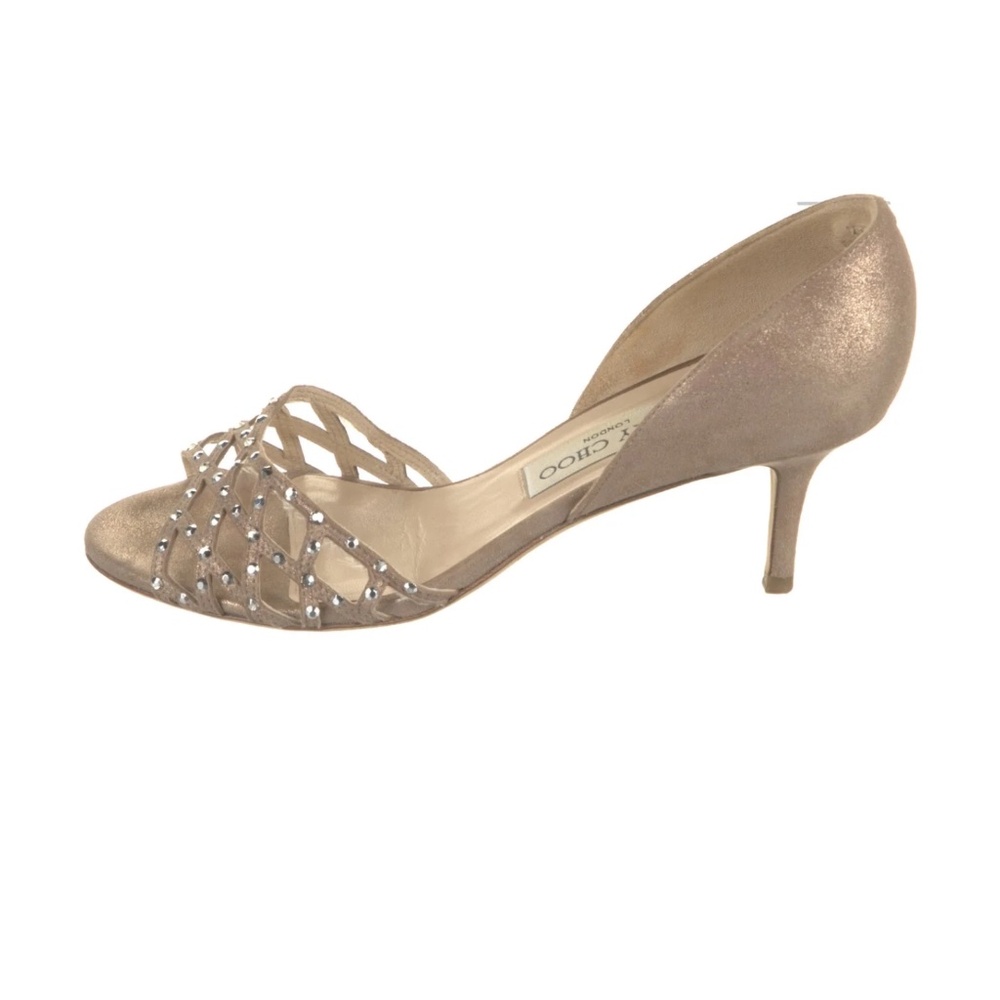 Jimmy Choo Suede Crystal  Embellishment Slides Heels Sandals Shoes 37 7
